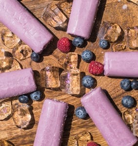 Frozen yogurt bar flavors-chocolate, peach, and raspberry Creamies